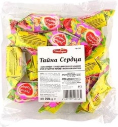 Конфеты, 250 г Тайна сердца сгущенное молоко в молочном шоколаде вафельные